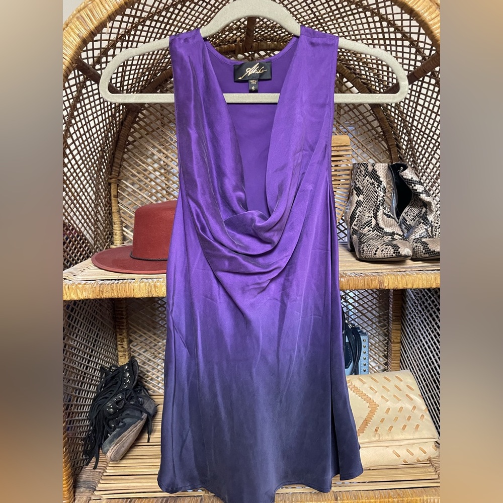 Silk ombré purple cowl neck tank